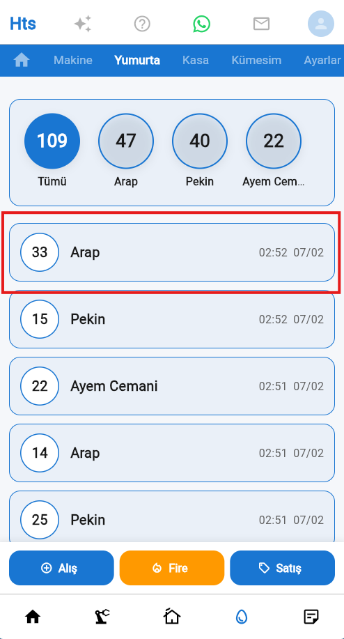 Yumurta Listesi Ekranı